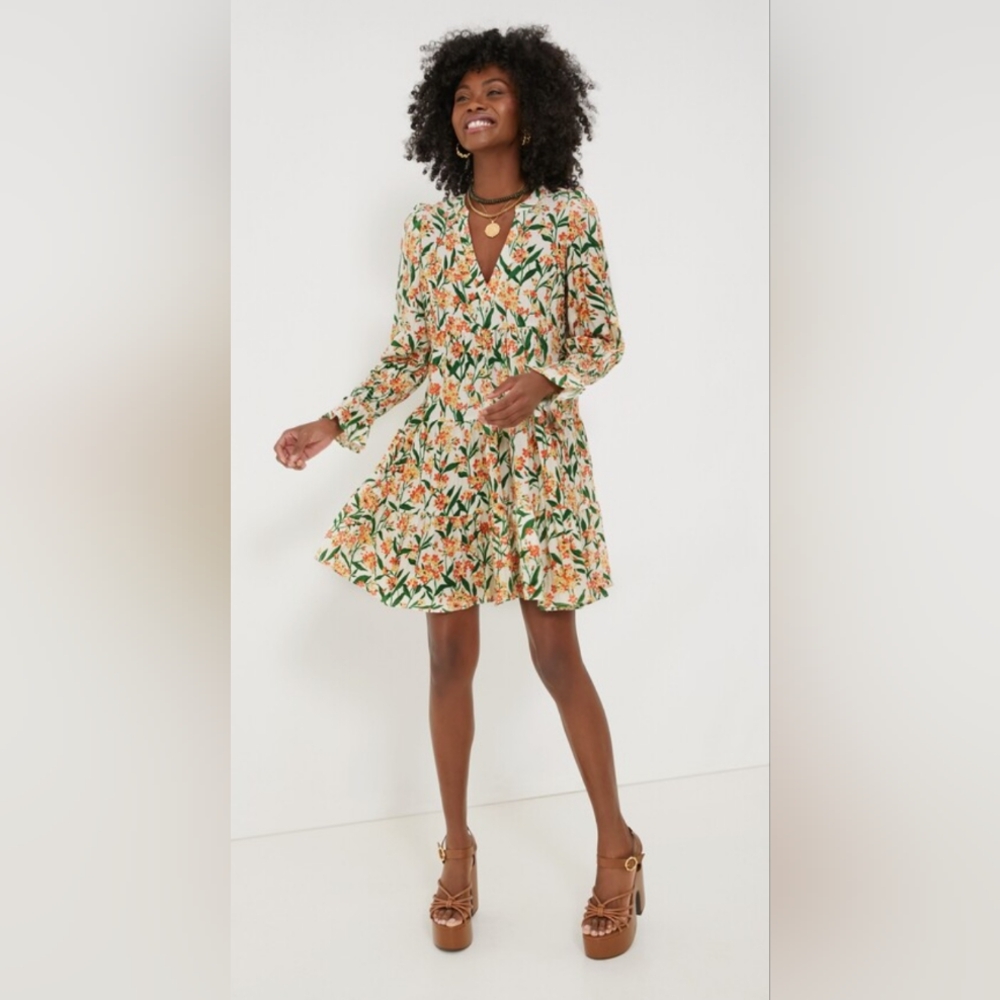 Pomander Place Floral Long Sleeve Dress - Green and Orange